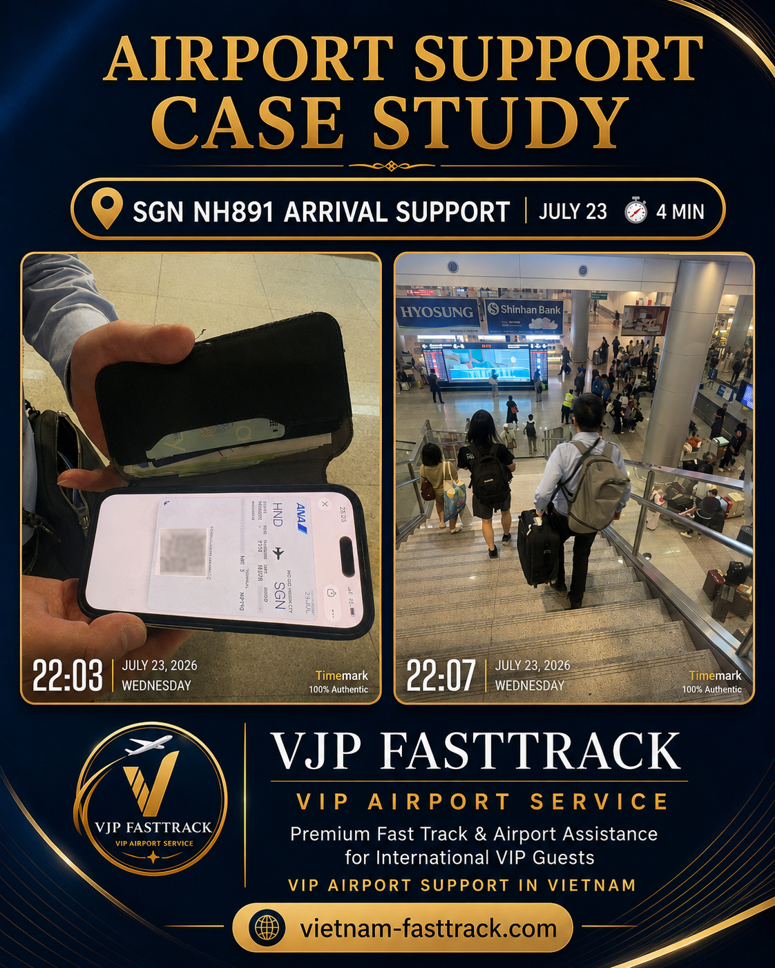 Airport support for VIP guests arriving in Ho Chi Minh City from Haneda on flight NH891