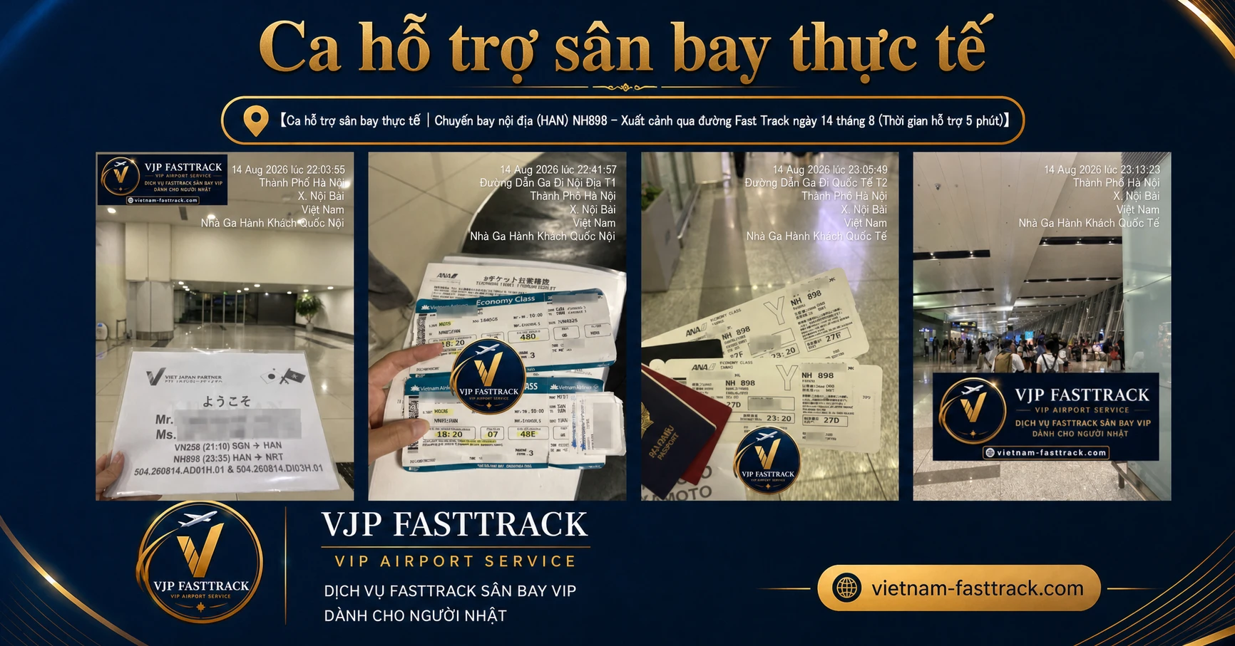 VN258→NH898 | Case Fast Track trung chuyển & xuất cảnh Nội Bài · 14/08 · 5 phút