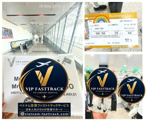 VN311便で東京・成田国際空港からハノイ・ノイバイ空港へ到着する入国ファストトラック案内